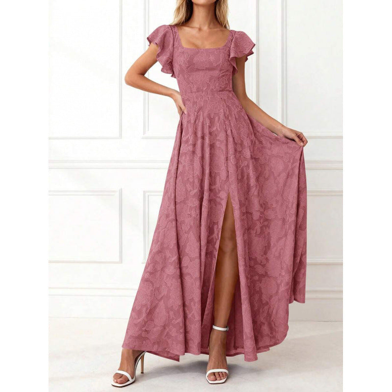 fashion:  summer new arrival - elegant ruffle sleeve floral slit maxi dress for women (us/eu)