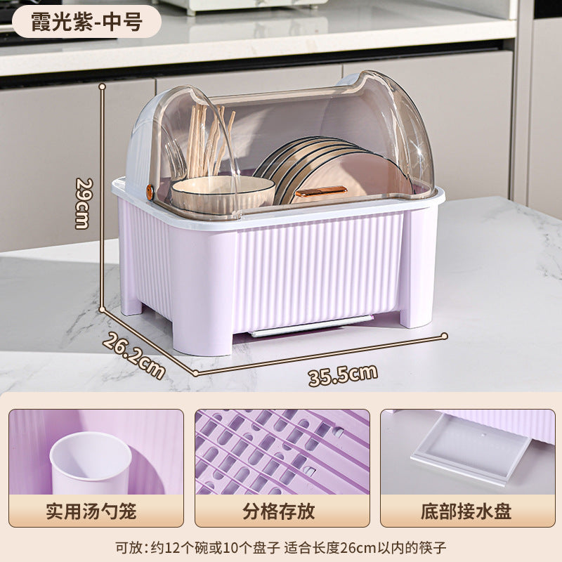 Golden Cat Kitchen Drain Cupboard with Lid Bowl Box Dishes Plates Chopsticks Cutlery Household Shelves Storage Box