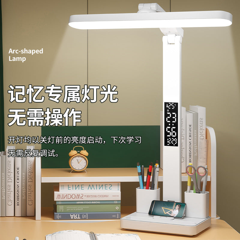 Smart foldable large clock desk lamp - eye protection, plug-in & rechargeable, perfect for homework, dorm study, and reading