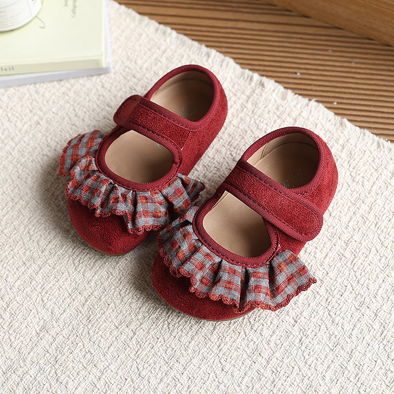 Insfrench small leather shoes  spring autumnew arrivalk-stylegirllace princess shoes soft bottom beanie shoes