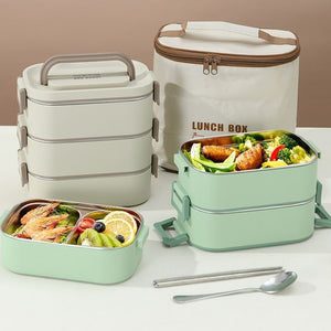 Stainless steel insulated lunch box with dividers - perfect for students and professionals. portable, multi-layered, and microwave-safe
