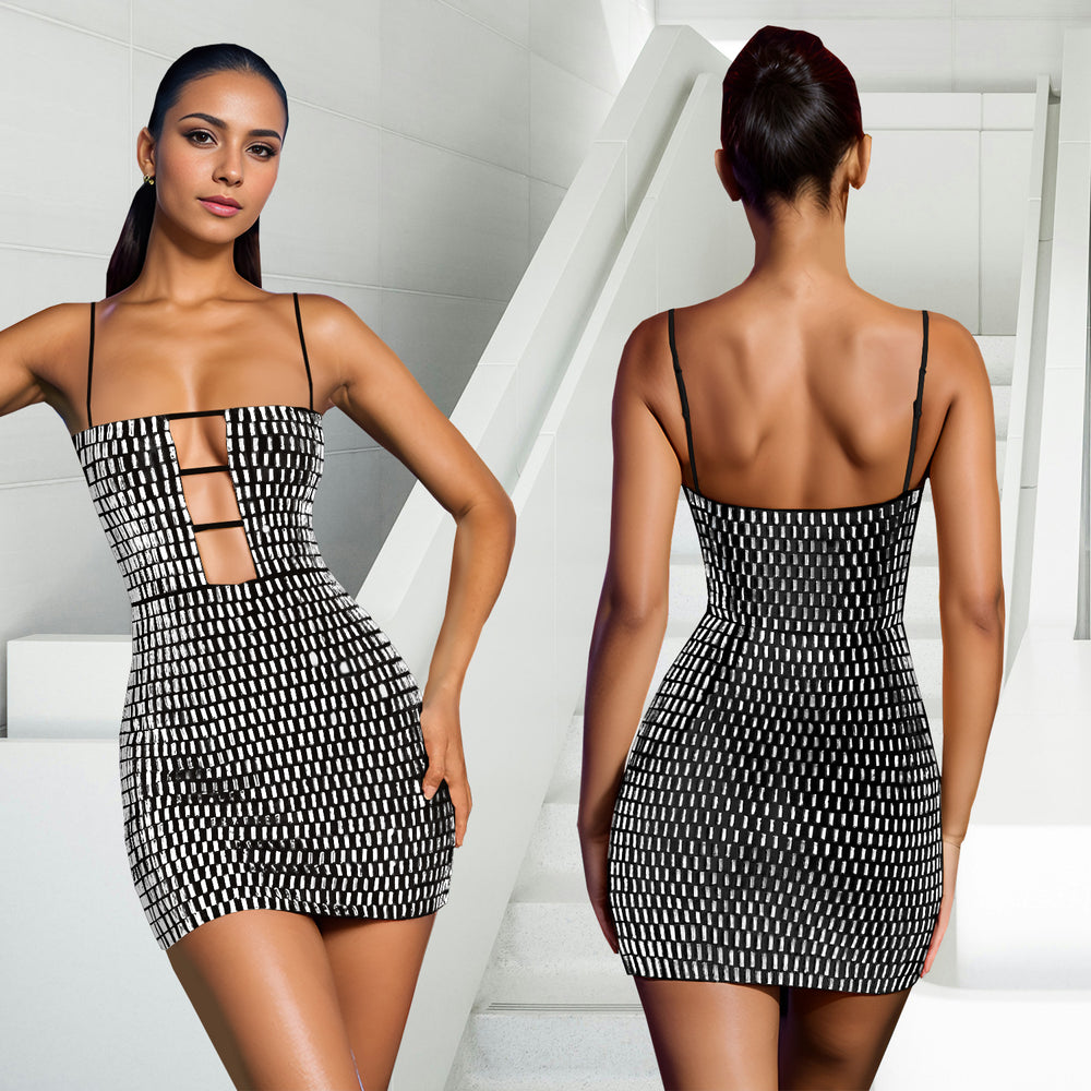 C7167 cross-border   fashion women's sexy slim-fit mini dress with rhinestone embellishments and spaghetti straps