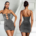 C7167 cross-border   fashion women's sexy slim-fit mini dress with rhinestone embellishments and spaghetti straps