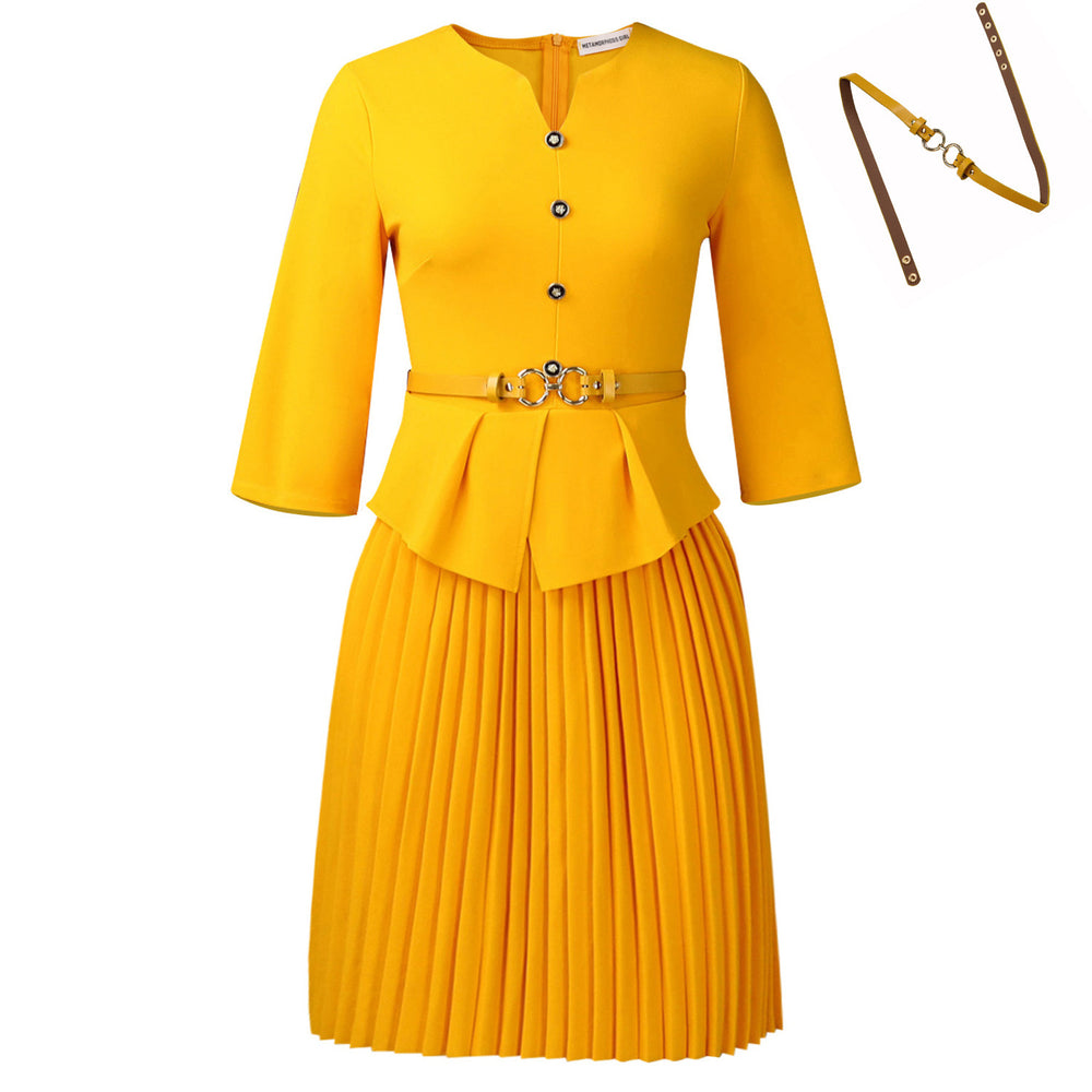 D595 in-stock european and american women's clothing cross-border  new style three-quarter sleeve fashionable elegant pleated export dress
