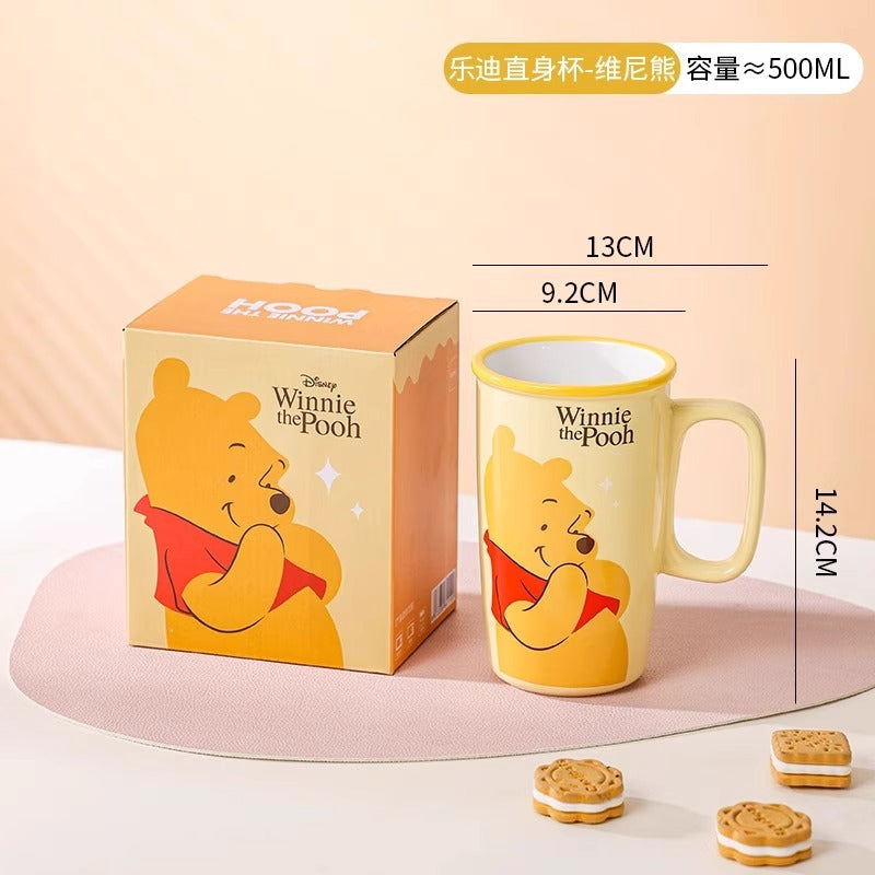Cartoon straight cup 500ml large-capacity ceramic mug handle cup gift box household water cup unisex