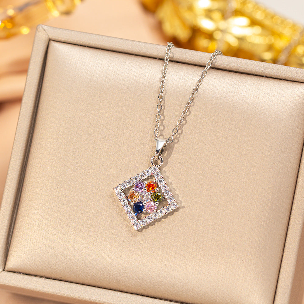 [titanium steel] cross-border popular fashion versatile square necklace for women, accessible luxury, high-end copper inlaid zirconium clavicle chain accessories