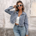 European and american cross-border e-commerce  spring new beaded loose slimming casual short denim top jacket for women