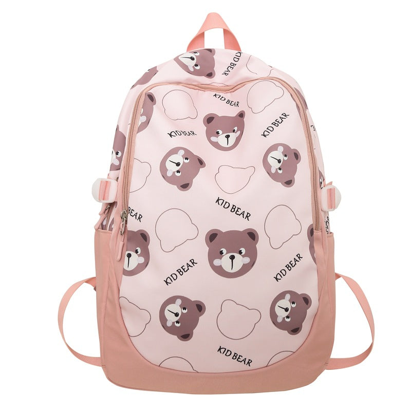 New Bear School Bag Female Junior High School Student High School Student Backpack Versatile Large Capacity High Value Burden Reduction Backpack