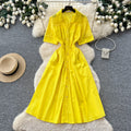 K-stylework clothing style short-sleeved a-line dress women's summer orange lapel shirt waist slimming look light and mature elegance