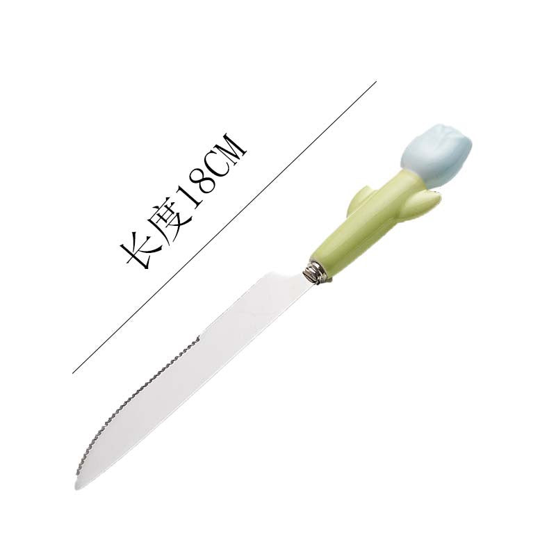 Simple 304 stainless steel kids knife, fork and spoon combination, high-looking spoon, tulip ceramic handle, steak knife