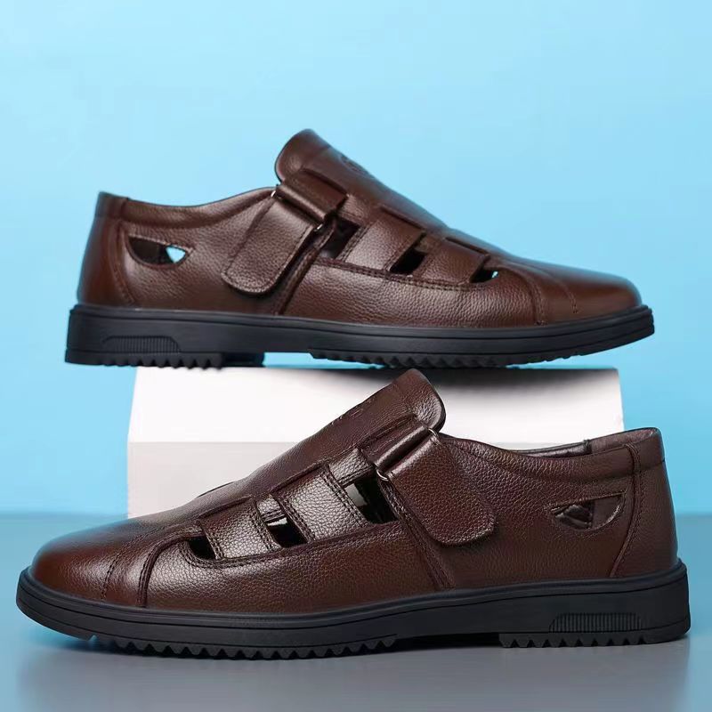 New arrival business hole cool leather shoes men's casual wedding groom british sandals summer breathable youth pointed toe men's shoes