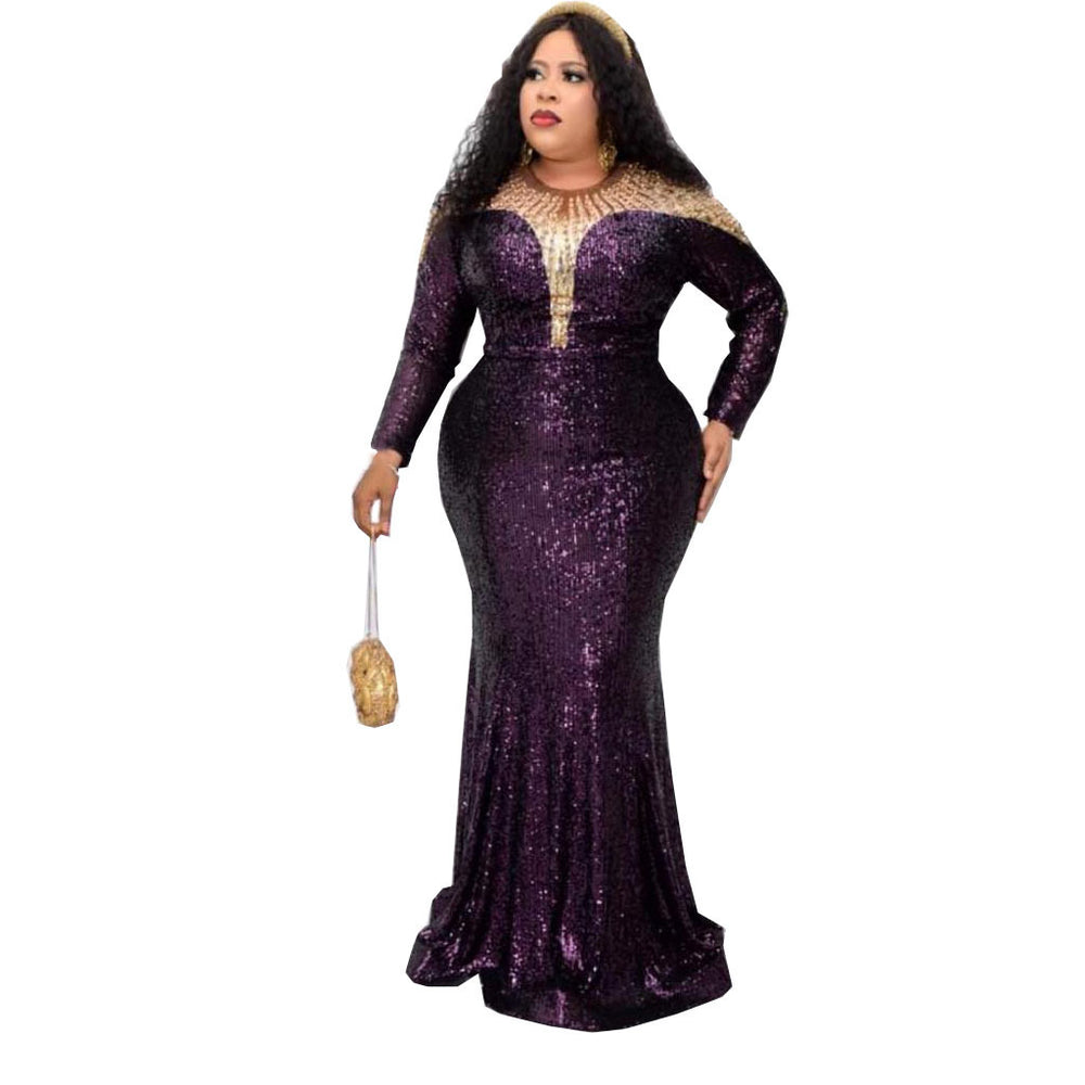 European, american, and african fashion women's sequin & beaded evening gown - slim fit mermaid long dress - cross-border exclusive