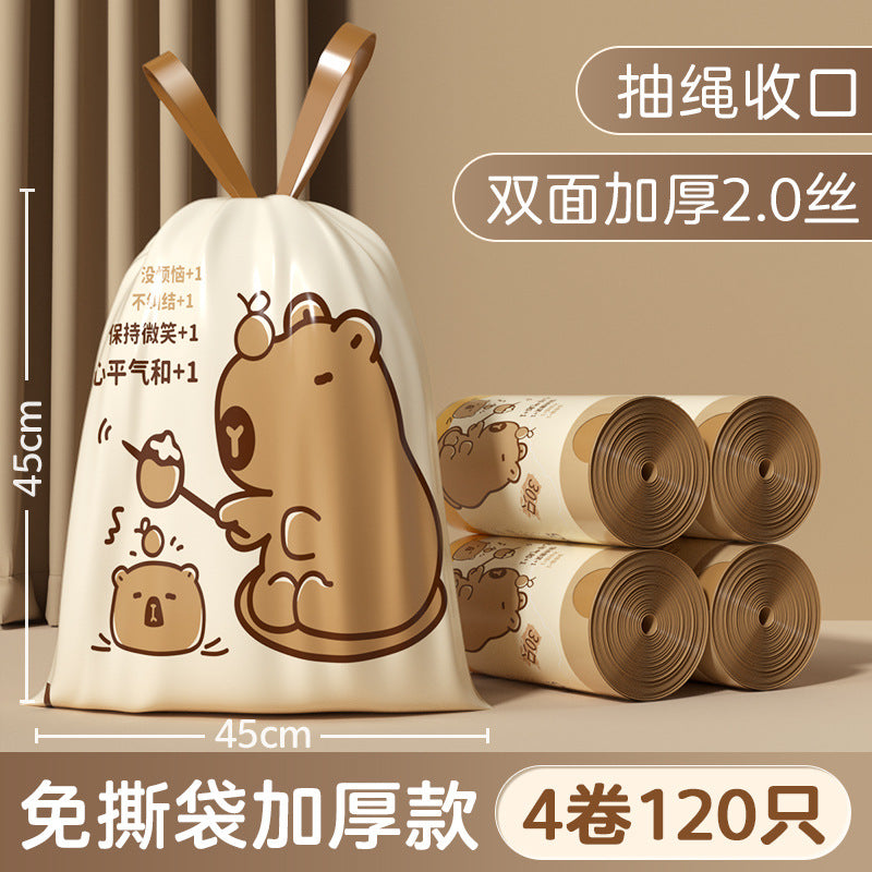 Tear-free drawstring garbage bag satchel style thickened large for home kitchen bathroom non-dirty hand drawstring plastic bag