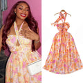 Sexycut outhalter suspender dress for women, pure lust atmosphere, waist slimming lookelegant super fairy holiday floral skirt