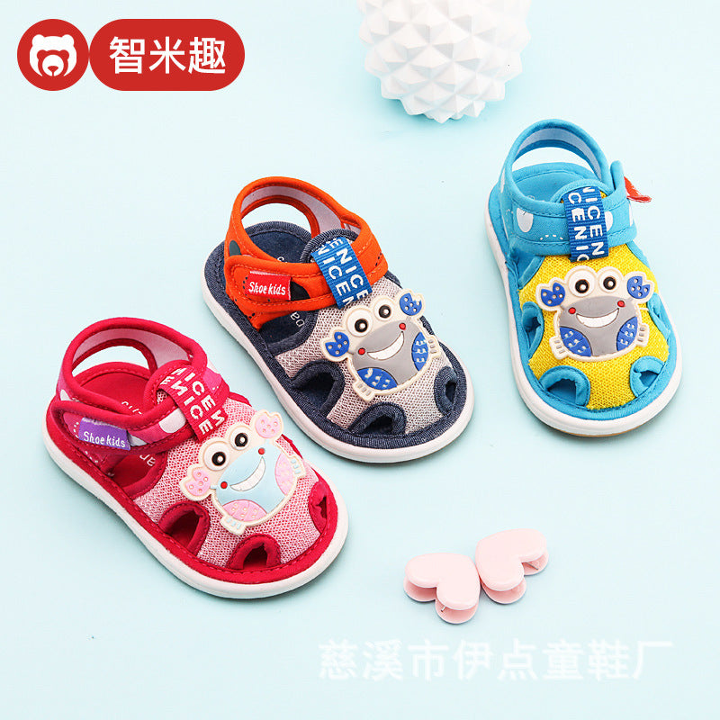 Baby cloth sandals for boys, summer, ages 0-1-2-3 years, infant anti-slip soft sole squeaky shoes, girls' first walker shoes, baby shoes