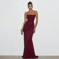 Amazon  summer new arrival: elegant solid color sleeveless bandeau maxi dress with tie-up back and figure-hugging design