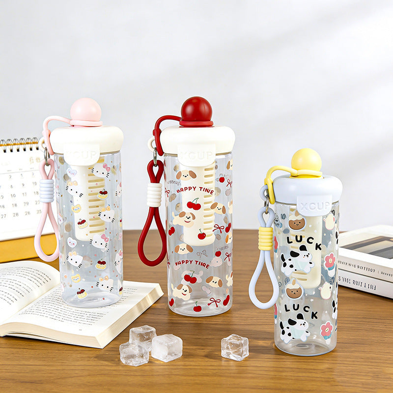 High-style cartoon floating ball plastic cup, large capacity, portable, trendy direct-drink plastic straw water cup, tea infuser cup - wholesale