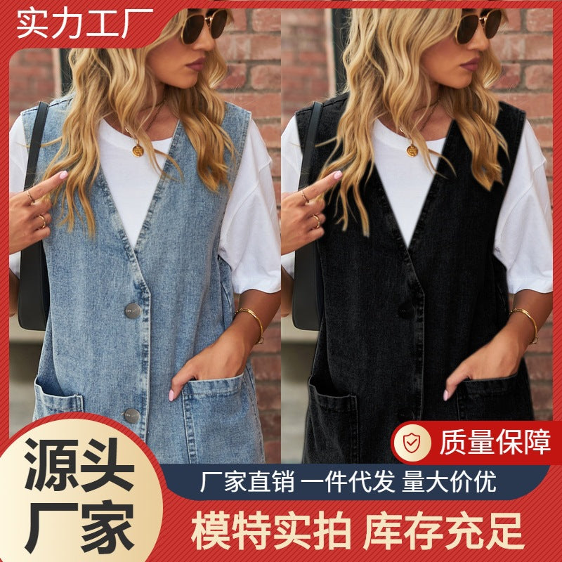 Independent real shot self-built station  fashion  new arrival denim vest waistcoat trendy denim sleeveless vest