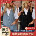 Independent real shot self-built station  fashion  new arrival denim vest waistcoat trendy denim sleeveless vest