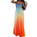 cross-border european and american women's clothing: women's summer maxi dress - gradient color halter neck pleated fashion vacation dress