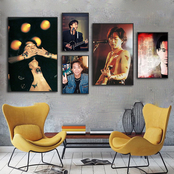 Wong Ka Koo hanging painting Hong Kong star photo bar decoration music room retro nostalgic Beyond band mural