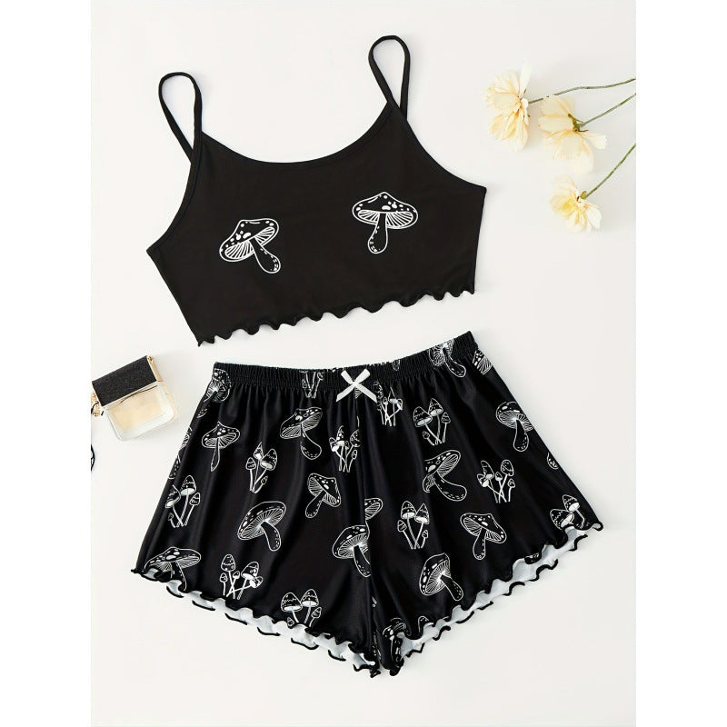 women's pajamas summernew arrival sling off-shoulder home cute printed pajamas home wear night wear
