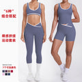Cross high waist sports suit women's contrast color nude tight yoga clothes quick-drying breathable outdoor running fitness suit
