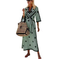 2025 aliexpress european and american autumn/winter new collection: printed belted bohemian dress for women