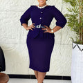 D607 new european and american elegant stretch bodycon round neck ruffle high waist chic bodycon solid color export dress