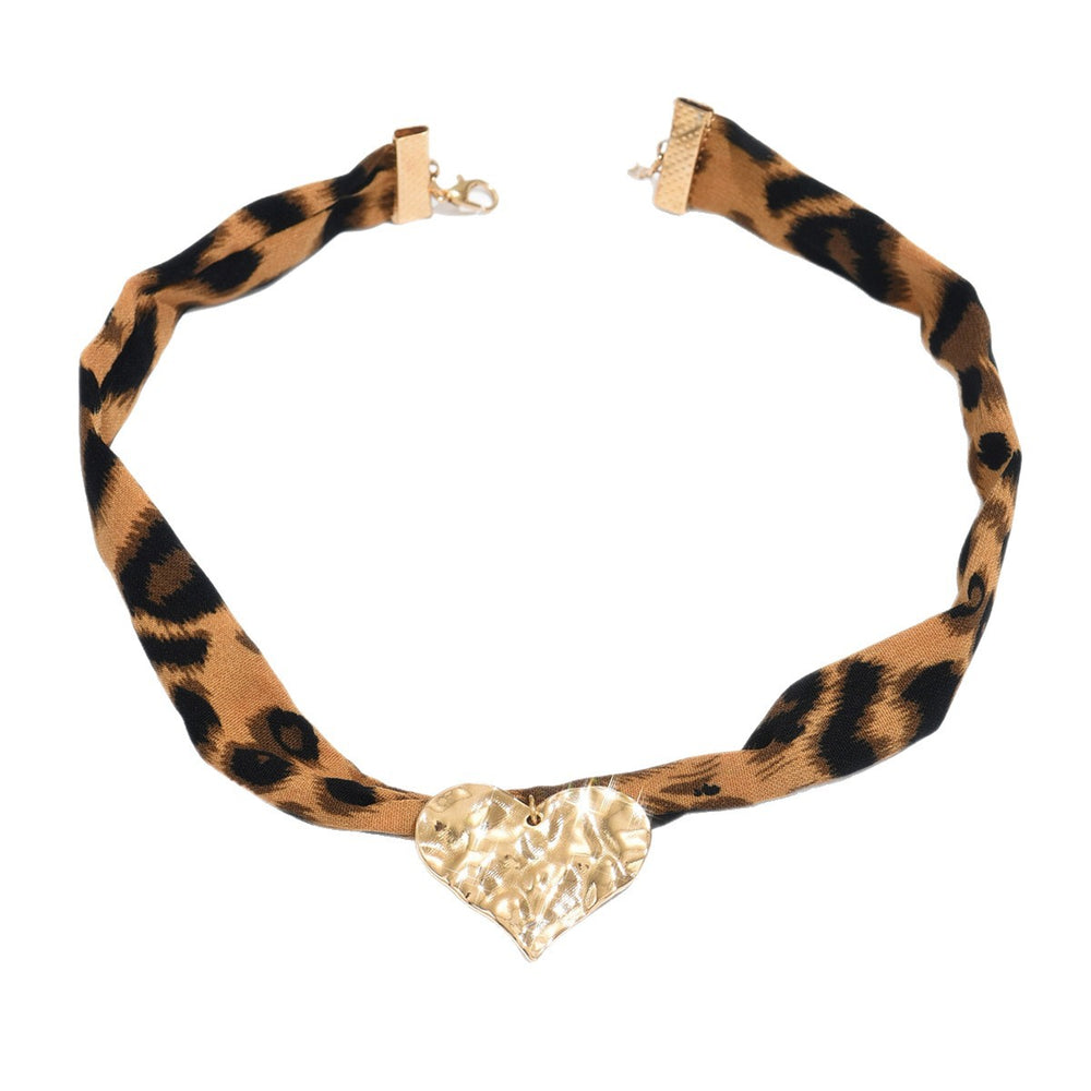 Leopard print love necklace wholesale european and american cross-border niche trendy jewelry hip-hop style star heart choker necklace