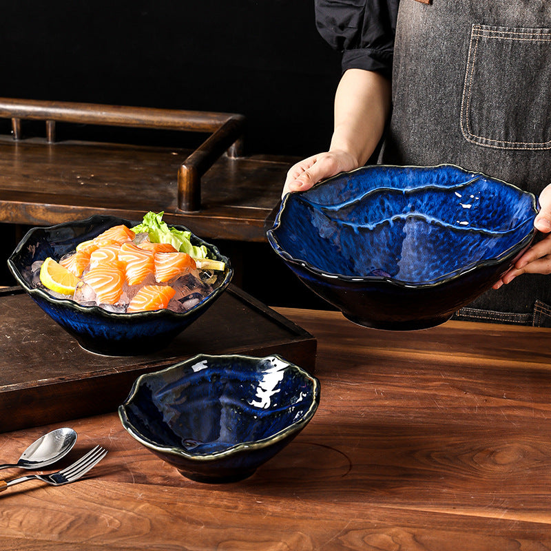 Salmon sashimi ice plate high-end ceramic seafood platter buffet plate sashimi plate japanese cuisine tableware
