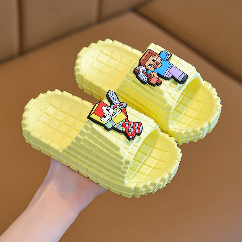 My world eva summer new sandals & slippers - building block character, cute cartoon design, outdoor non-slip slippers for boys & girls