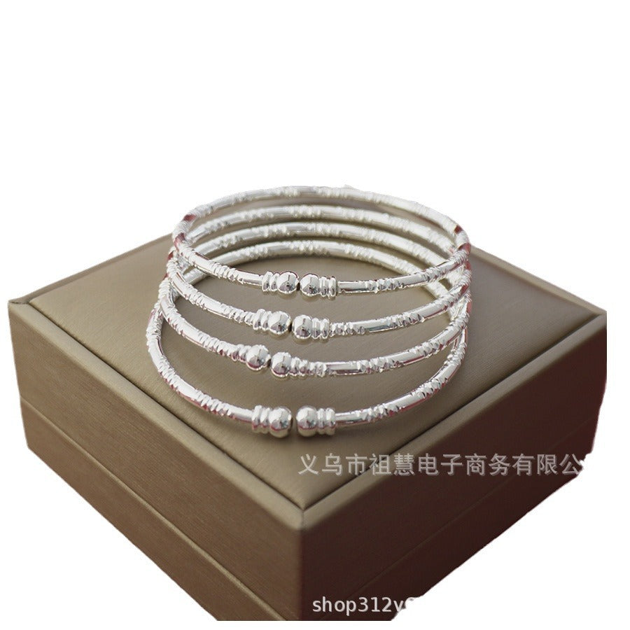 middle east silver beaded bracelet - elegant and stylish embossed pattern adjustable bangle - fashion accessory