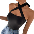 European and american style  solid color halter neck crisscross tank top sexy slimming slim fit top women's cross-border vest