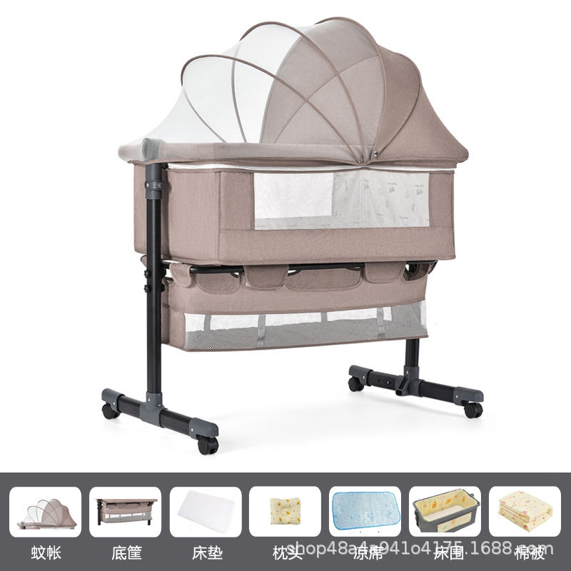 Newborn multifunctional crib convertible to big bed, baby bed, bassinet, foldable, mobile, adjustable height, portable
