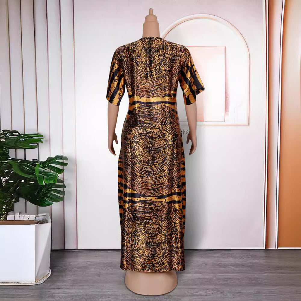 European and american african women's printed loose robe plus size long dress   rhinestone dress in stock