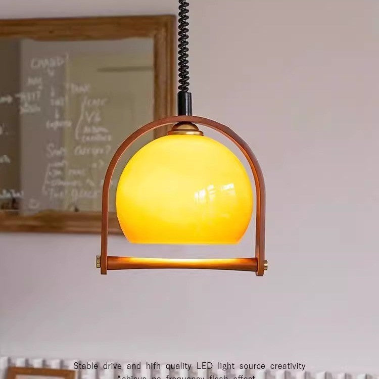 Wabi Sandy Wind Medieval Glass Retractable Chandelier Japanese Solid Wood Retro Restaurant Bar Designer Atmosphere Zhongshan Lighting