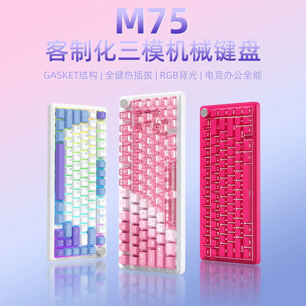 Xinmeng m75 mechanical keyboard rgb three-mode wireless bluetooth hot-swappable axis side-engraved gaming customized keyboard cross-border