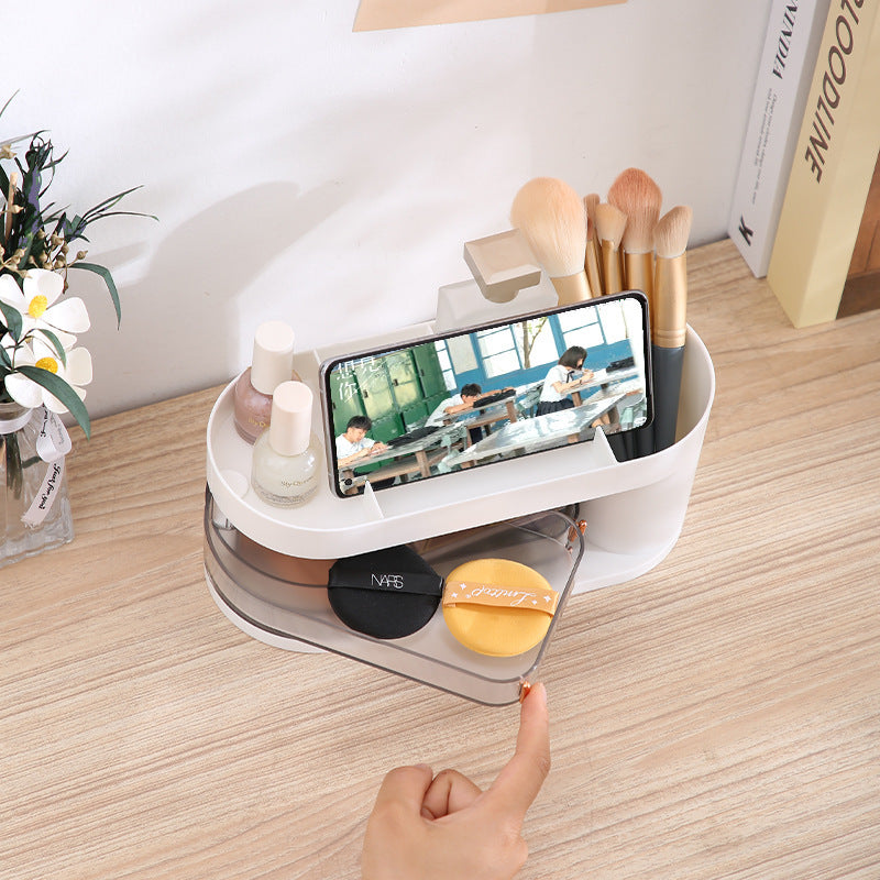 Liheng transparent desktop storage box rotatable desk pen holder plastic mini storage box cosmetic storage large