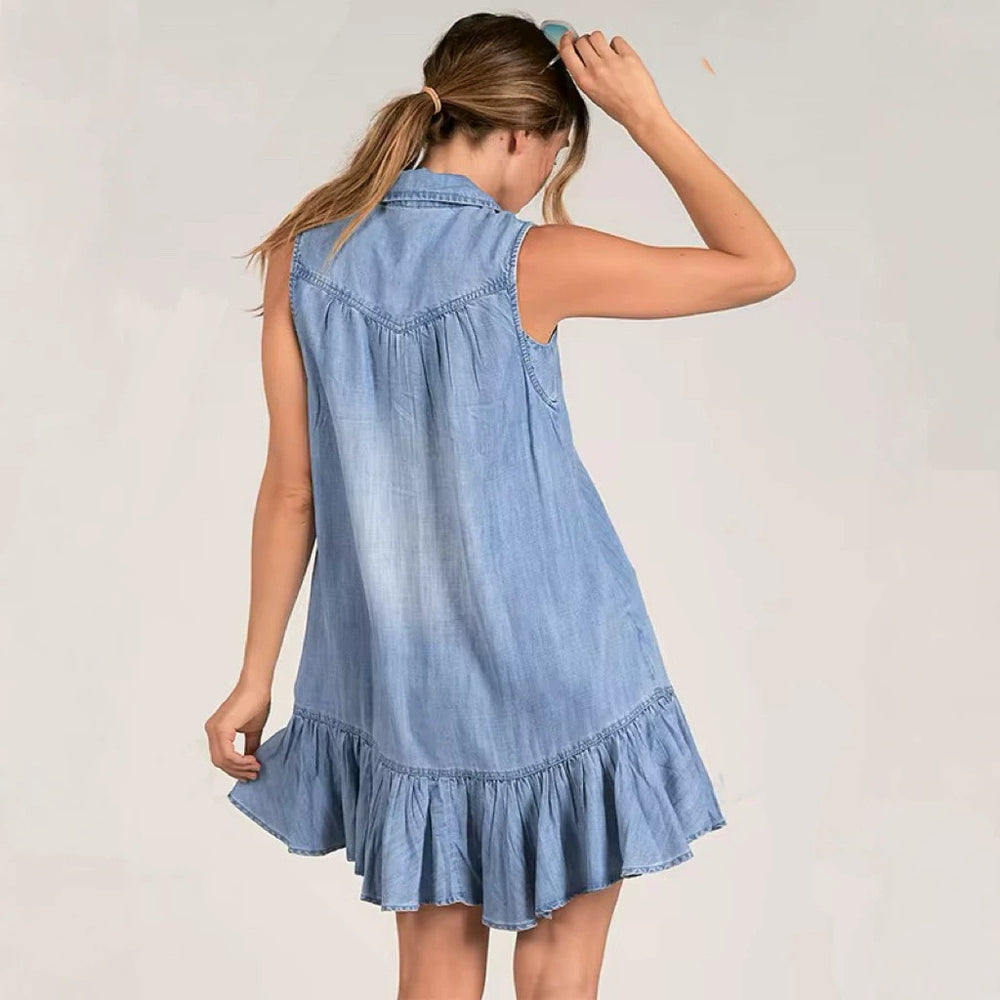 cross-border summer sleeveless fashion trendy ins style loose denim dress pleated skirt women's clothing