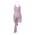european and american women's clothing  summer new arrivals: ins style spicy girl halter v-neck striped tie-up bodycon mini dress