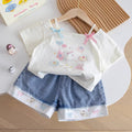 Girls'  new cartoon short-sleeve summer outfit: cute and stylish baby girl set - versatile casual top and trendy shorts