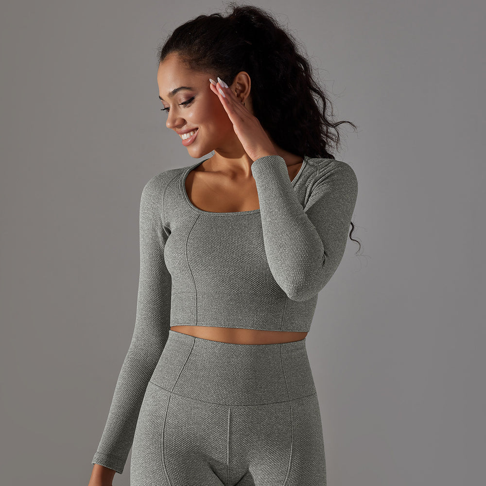 European and american new seamless yoga top for women - stretchy, quick-drying, compression long sleeve sports t-shirt - breathable running and fitness top