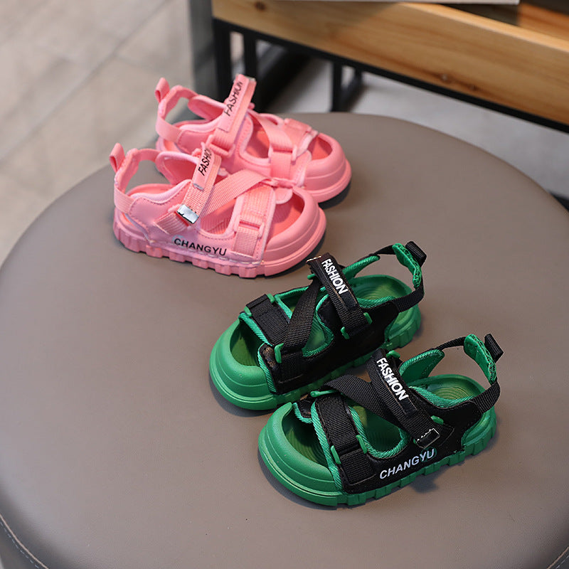 summer kids' sandals - closed-toe fashion beach shoes for girls, soft sole athletic sandals, candy-colored trendy shoes, ages 1-6