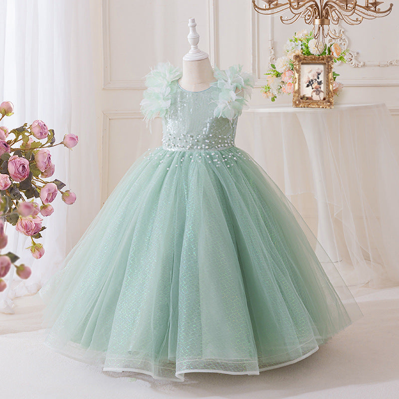 Girls' dresses  new collection: beaded birthday, piano recital, flower girl, runway performance, mesh princess dress for girls (sizes for mid-to-large children)