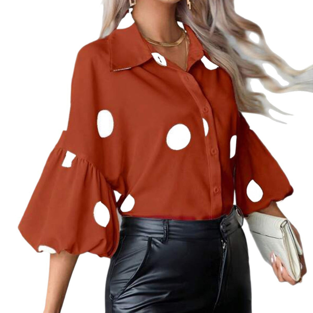 new women's french style blouse - spring chiffon polka dot five-point bubble sleeve fashionable elegant shirt