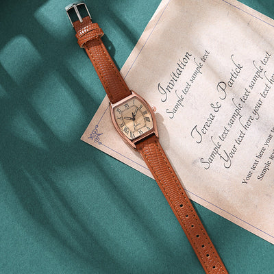 Wine barrel mirror minimalist alloy influencer live stream women's watch waterproof quartz casual square leather strap watch