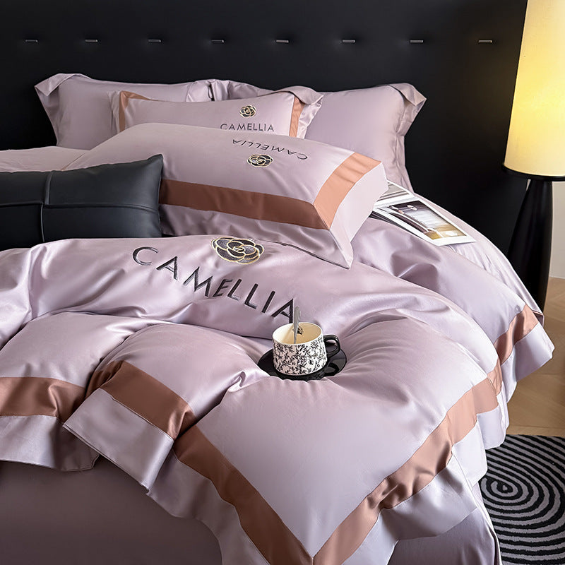 Solid color four-piece cotton light luxury high-end pure cotton quilt cover bed sheet villa model room master bedroom bedding