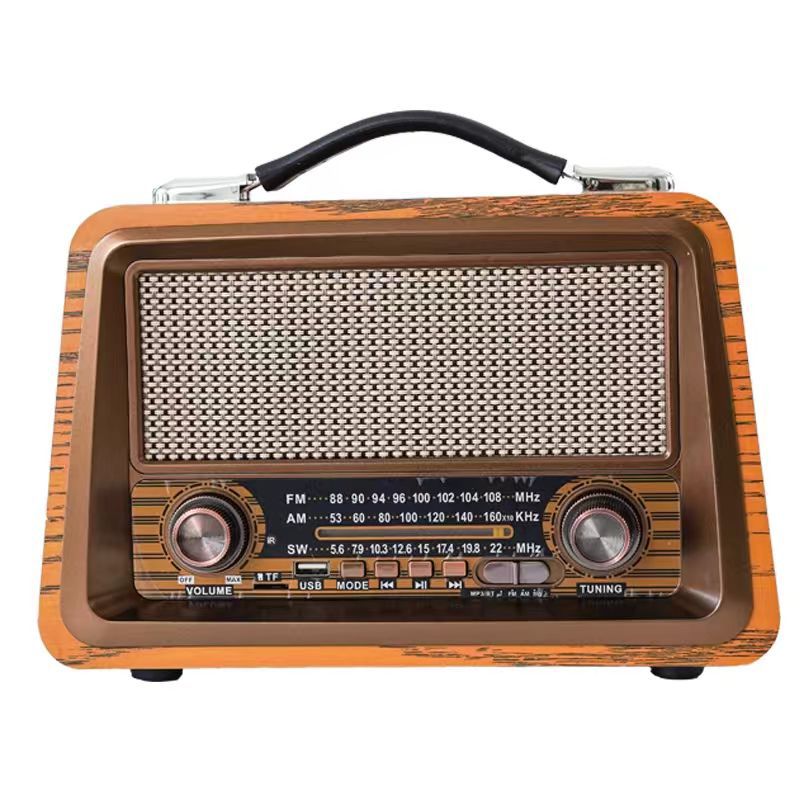 Manufacturer sells FM/AM/SW three-band retro Bluetooth card wooden box radio with MP3 playback