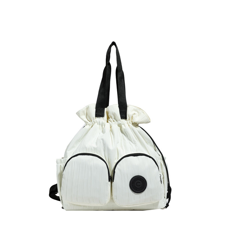 Cross-border college style high-value large-capacity backpack women's 2025 new niche pleated drawstring shoulder bag